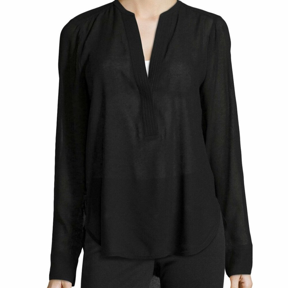 Vince Half-Placket Long-Sleeve Blouse XS